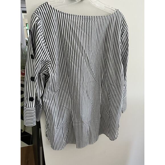 Talbots Tops - Talbot's L Gray Stripe 100% Cotton Unique 3/4 Sleeve Blouse Tunic